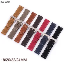 Ремешок для часов в стиле ретро, матовый ремешок из натуральной кожи 18 мм, 20 мм, 22 мм, 24 мм, аксессуары для часов для мужчин и женщин, коричневый, черный, красный, зеленый ремешок