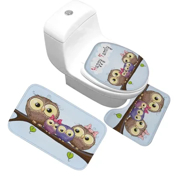 

3pcs Cartoon Owl Bath Mats Anti Slip Bathroom Mat Set Coral Fleece Floor Toilet Seat Cover Accessories Christmas Decoration
