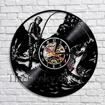 

Fishing Wall Clock 3D Wall Watches Gift For Fishermen Vinyl LP Record Time Clock Go Fishing Art Wall Decorative Clocks