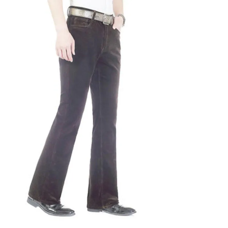 Men's Casual Pants Men's Corduroy Micro-Lats Mid-Waist Elastic Slim Pants Casual Small Flare Size 26- 36 38