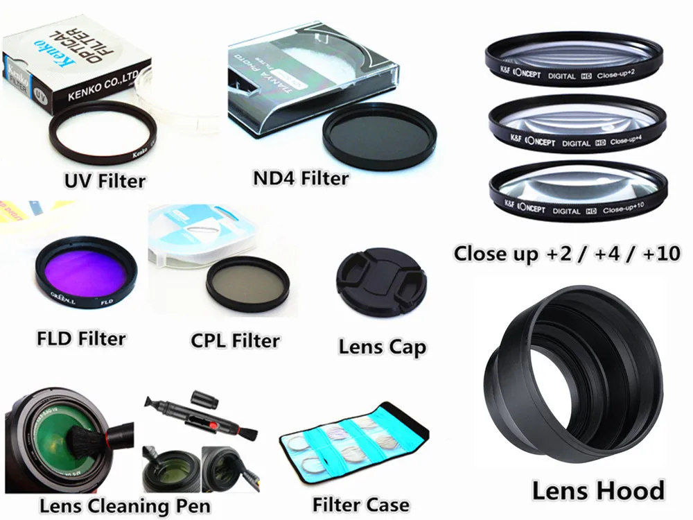 Фильтр (UV CPL FLD ND4 Close up + 2 4 10 ) бленда крышка чистящая ручка для камеры Panasonic Lumix FZ80 FZ82