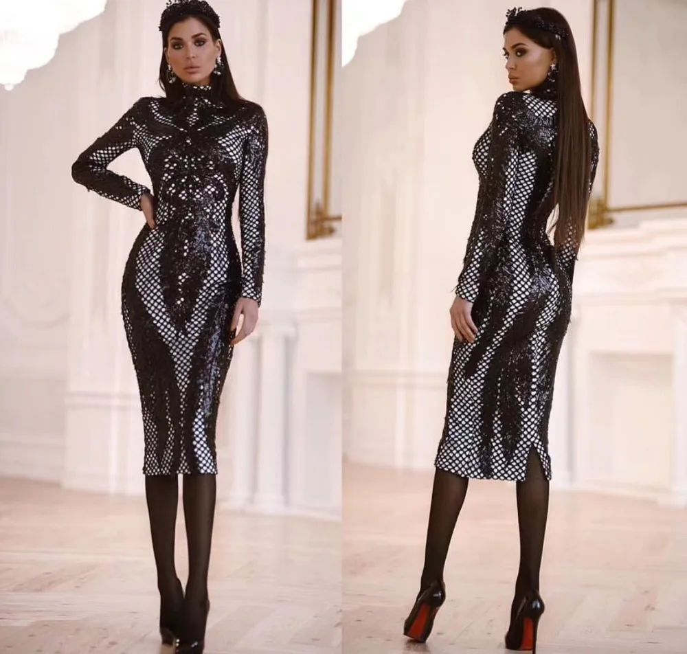 

Top Quality Black Long Sleeve Fashion Knee Length Bodycon Dress Evening Party Bodycon Dress