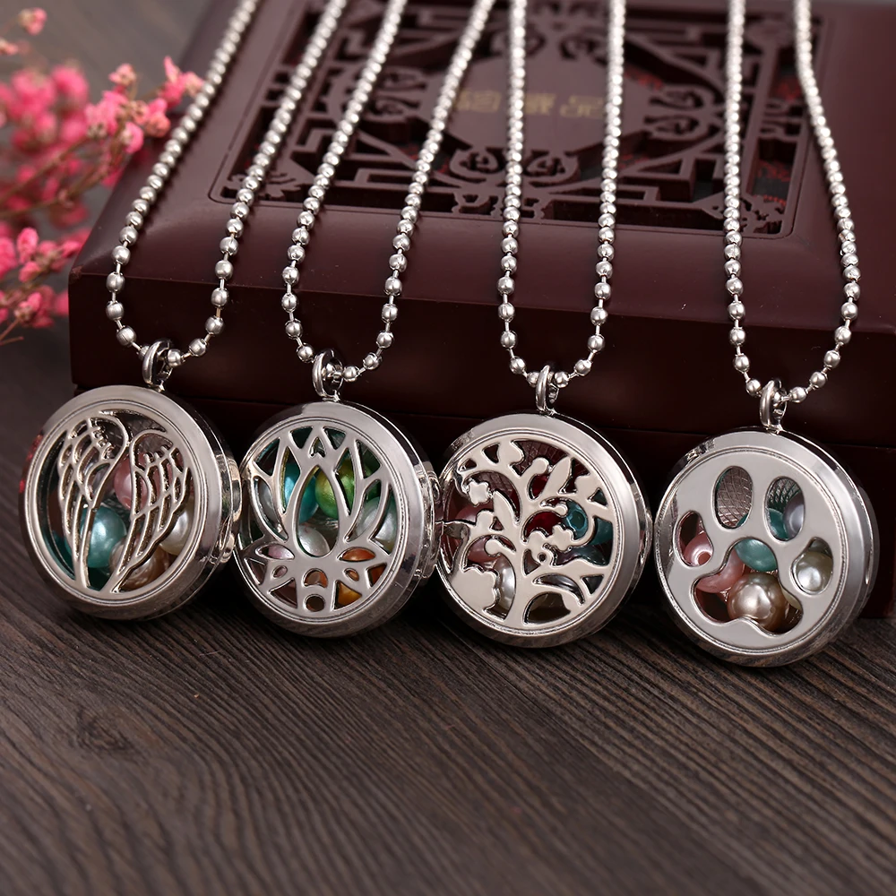 

Tree of Life Paw Aroma Necklace Magnetic Stainless Steel Essential Oil Diffuser Locket Pendant Jewelry Pearl Locket Necklace