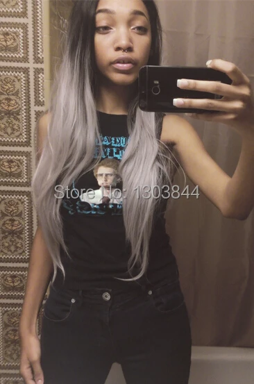 New Trendy 2 Tone Grey And Black Ombre Color 26 Long Wig African