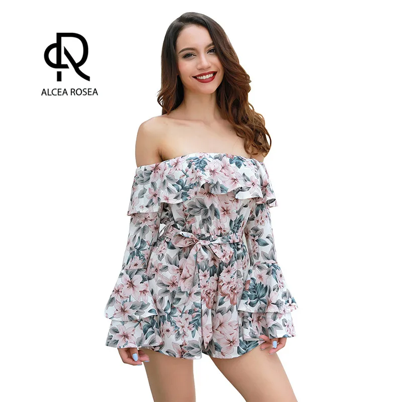 Summer Sexy Women Floral Print Ruffles Jumpsuits Loose