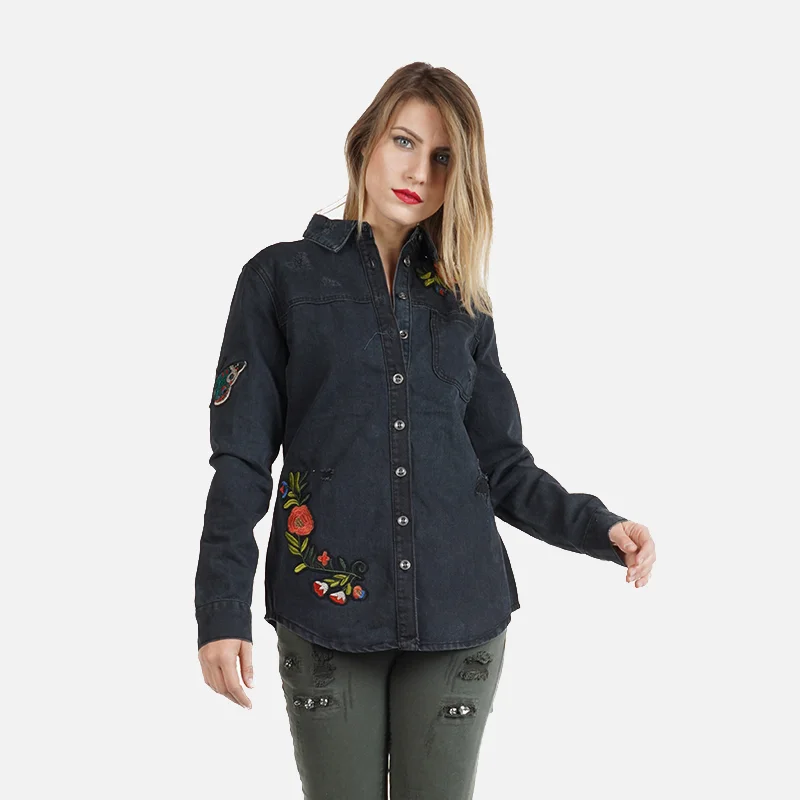 

My will jeans Black popular embroidered shirt cotton 509 made in china