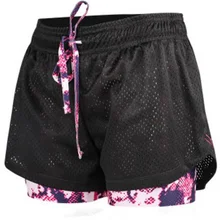 Дышащий для женщин сетки шорты для йоги Ложные двойка фитнес Training шорты для Открытый Спортивная одежда бег