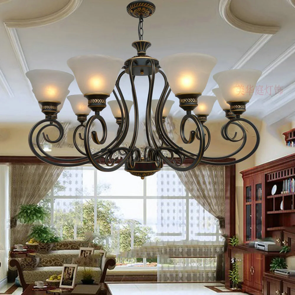 

6/8/10 Head Nordic Retro Iron Chandelier 110V/220v LED Bulb E27 Loft Lamps Light Lustre Design Staircase Chandeliers