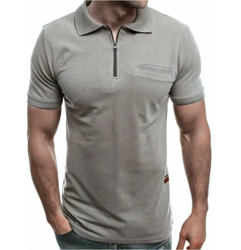 Мужские облегающие рубашки на молнии с коротким рукавом, Повседневная Облегающая рубашка, топы, футболки