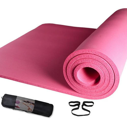 10 мм нескользящий коврик для йоги 183*60*10 мм высокой плотности гимнастический коврик из бнк для фитнес, Пилатес тренировки тренировок пола w/ремень для переноски - Цвет: Розовый