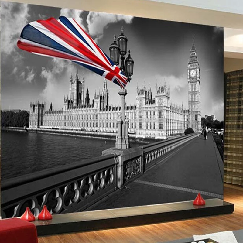 

Vintage Wallpaper Black And White London City Building Photo Mural Living Room Cafe Kid's Room Personality Decor Wall Paper Roll