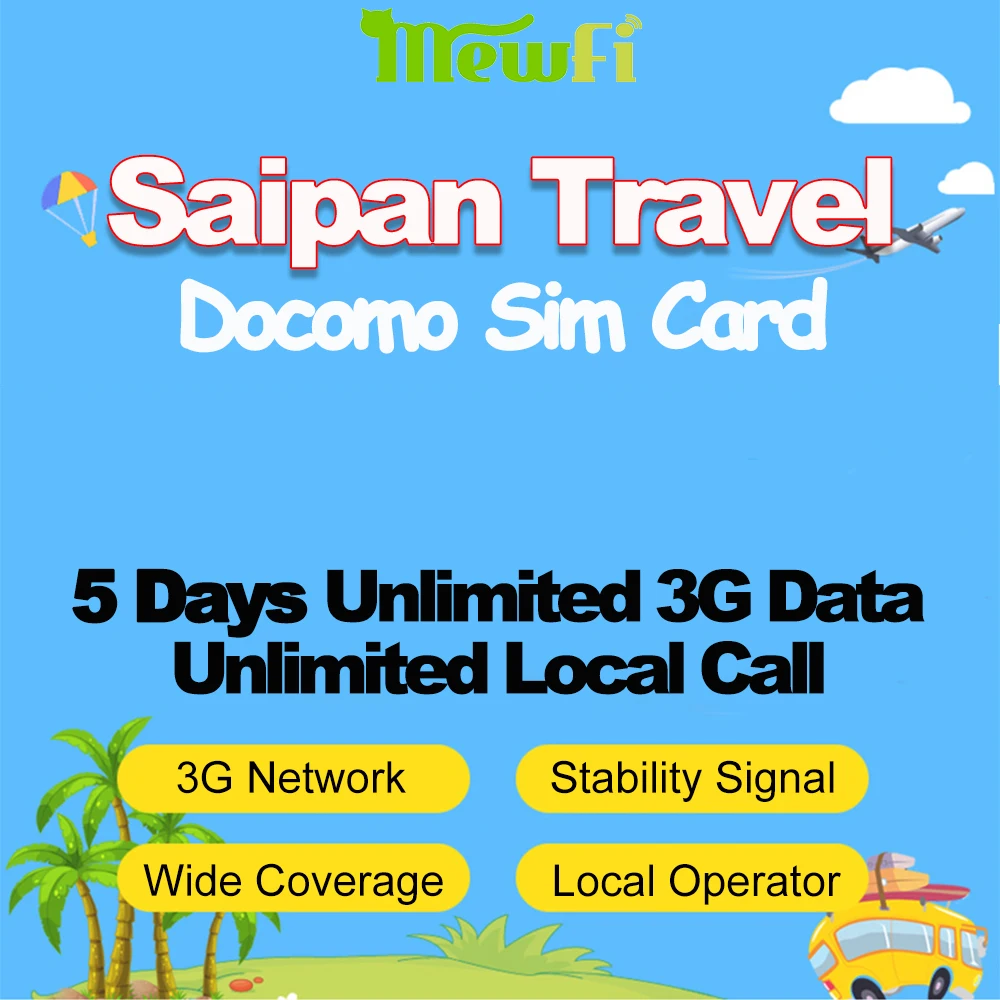 Mewfi Saipan Guam Rota Tinian Travel Sim Card 5 Days Unlimited 3G Date Local Call Docomo Network Mobile Phone | Мобильные телефоны
