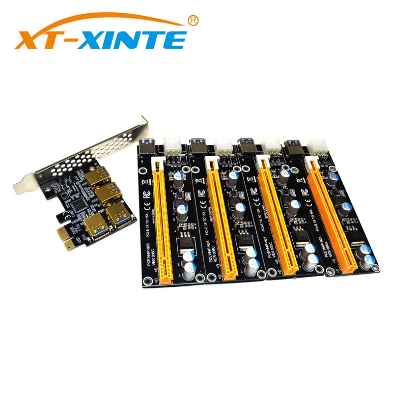 PCI-E 1x до 16x Riser Card PCI-Express 1 до 4 слота PCIe USB3.0 адаптер Порт мультипликатор Шахтерская карта для BTC Биткоин Майнинг