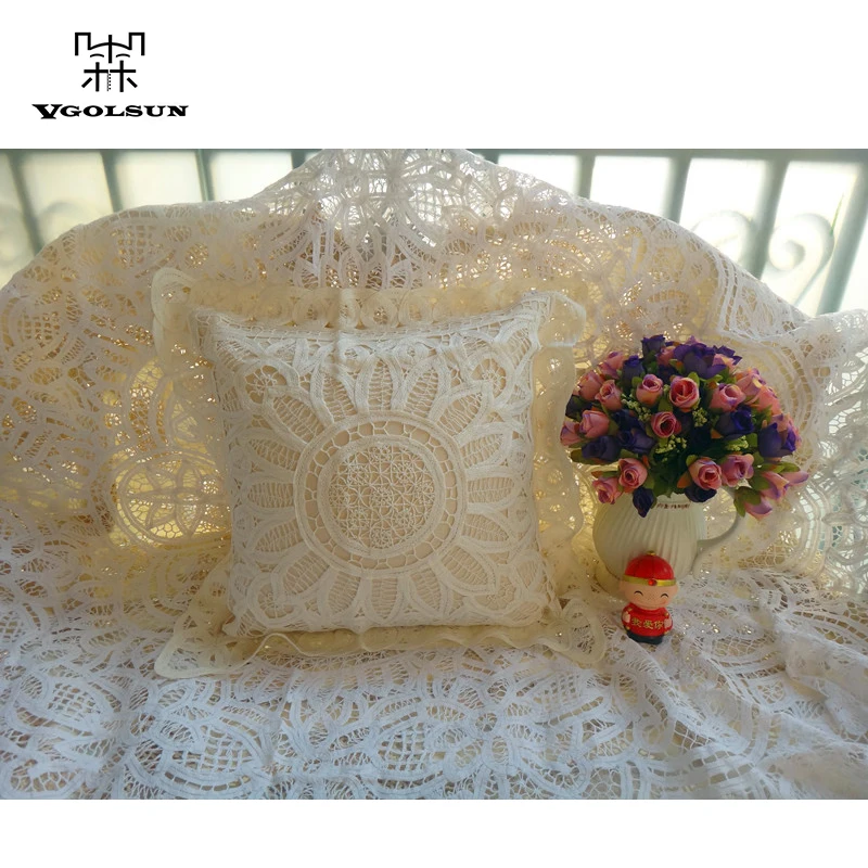 

Decorative Pillows Pastoral Europe High Quality 100%Cotton Battenburg Lace Handmade Embroidered Ivory Cushion Cover/Pillow Case