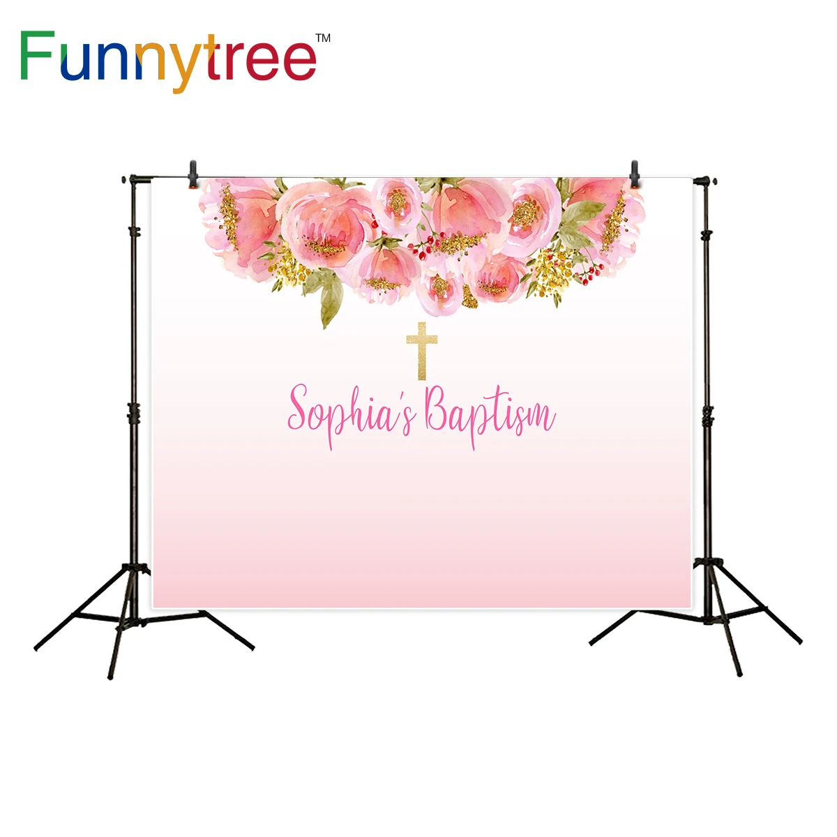 

Funnytree photography background pink communion party flower god bless custom backdrop photocall photo studio printed