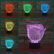7 цветов Изменение тюльпан цветок светодиодный ночник 3D розы Иллюзия настольная лампа праздничное свадебное украшение освещение подарок на день Святого Валентина