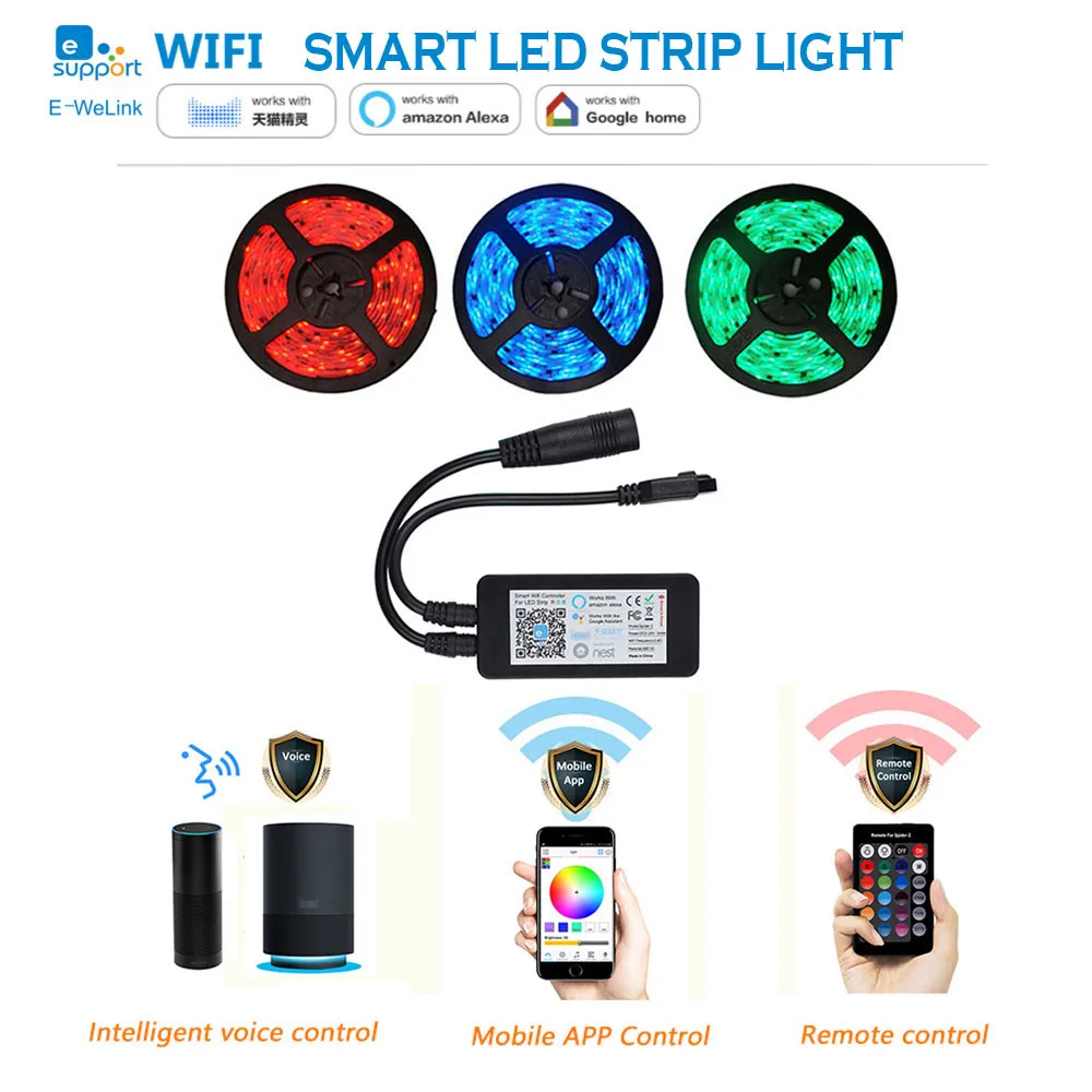 

Event Party Decor 5M 5050 RGB WIFI LED Strip Llight Waterproof IP65 RGB led ribbon tape Remote WIFI Wireless Controller 12V