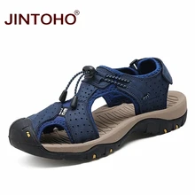 Лето jintoho/Мужская обувь; мужские кожаные сандалии; модные мужские сандалии на плоской подошве; мужские сандалии из натуральной кожи; пляжные сандалии
