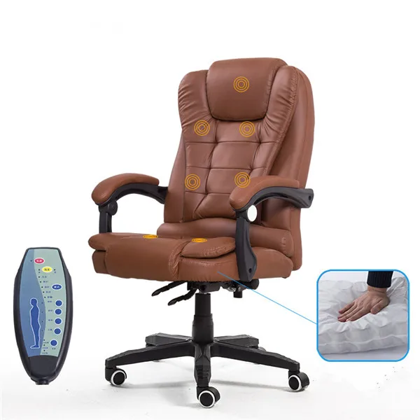 Офисное кресло для руководителя с высокой спинкой из искусственной кожи, компьютерное массажное кресло, регулируемое по высоте эргономичное кресло с откидывающейся спинкой - Цвет: Brown Color