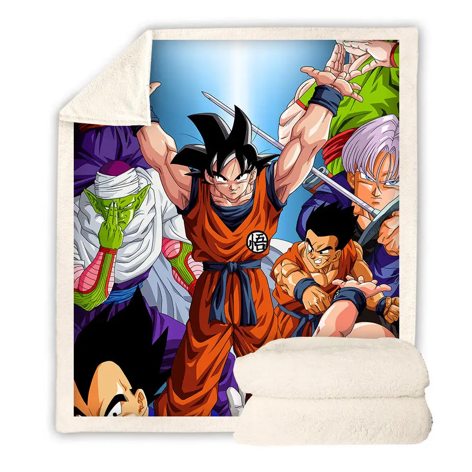 Anime Fashion Throw Blanket Sofa/Bed/ Travel 3D Print Sherpa Fleece Microfiber Quilts Super Soft Dragon Ball Kid Adult Portable