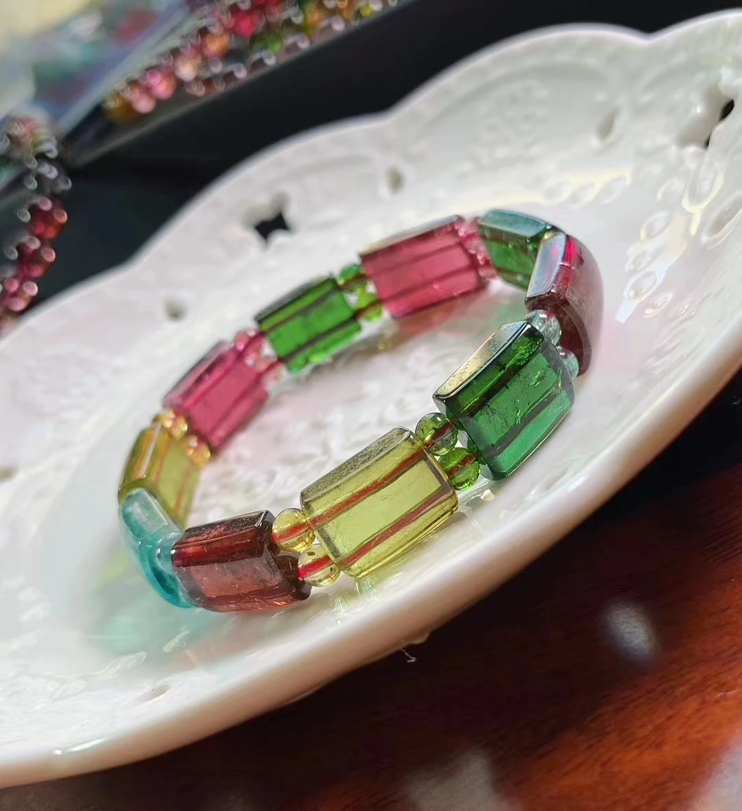 

Genuine Natural Colorful Tourmaline Quartz Crystal 14x11mm Clear Rectangle Bead For Women Stretch Bracelets Bangles AAAAA