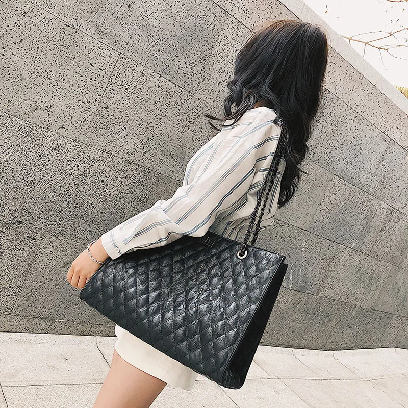 

Luxury Black Pu Leather Women Bag Fashion Designer Women Chain Handbags Ladies Large Capacity Shoulder Bag Plaid Bolsos Mujer