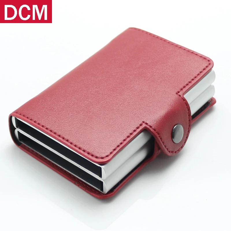 

Muticolors Aluminum Double Slide Business ID Card Holders Wallet Credit Card Organizer PU leather Men RFID Wallets