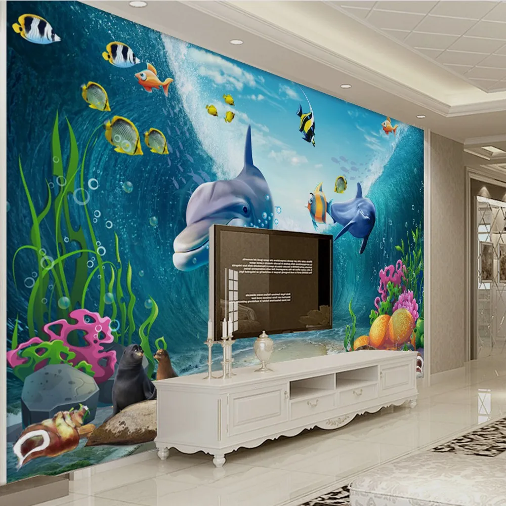 

Free Shipping Custom 3d Dolphin Fantasy Dolphin Undersea World Background Wall Painting Livingroom Wallpaper Ocean Mural for Kid