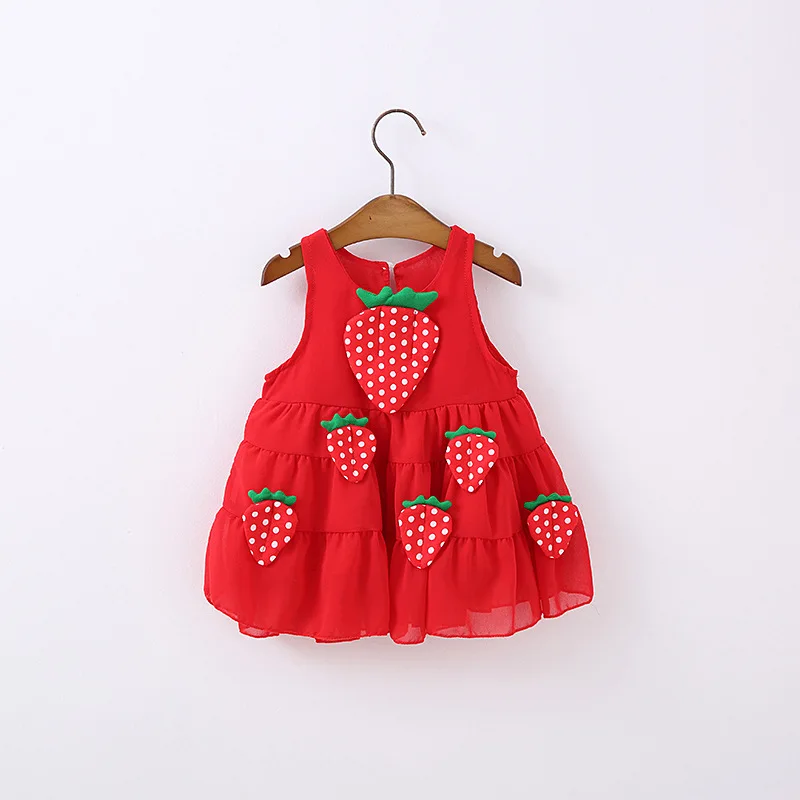 

New 2017 summer girl funny party dress baby birthday Chiffon Strawberry  dresses for girls cute baby Casual dresses kids dress