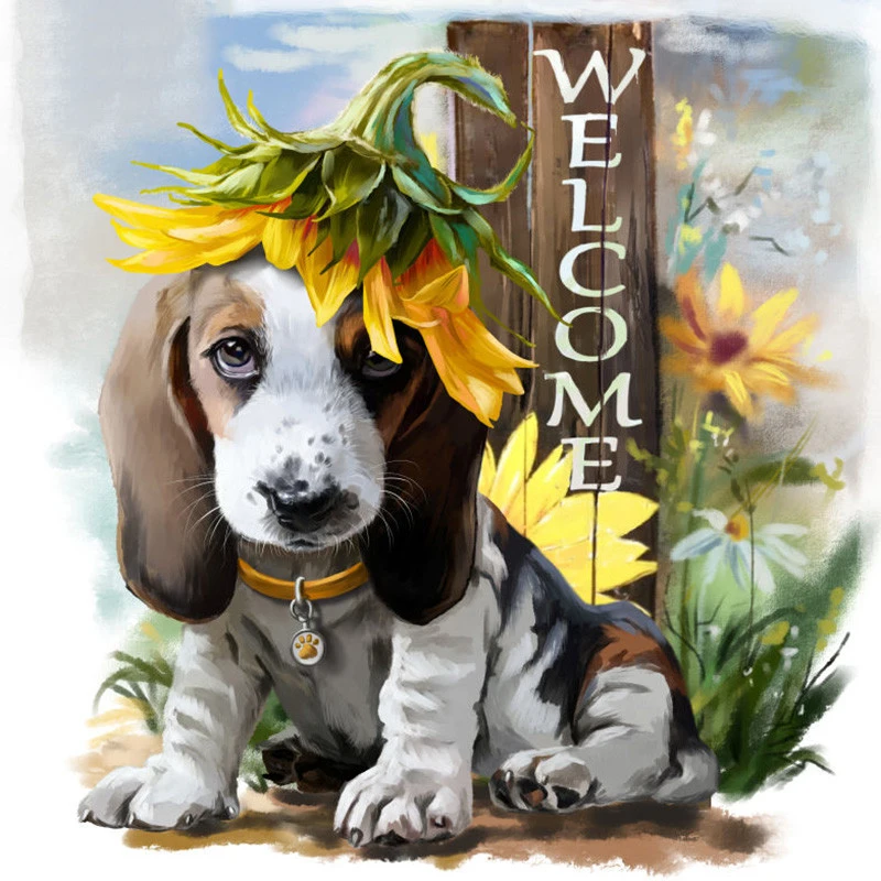 Алмазная вышивка 5D Welcome Puppy полностью квадратная круглая крестом стразы мозаика