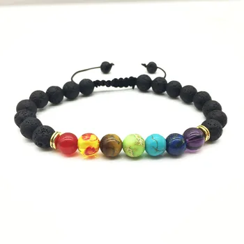 

5pcs/lot 8mm Muti-color Natural Beaded Bracelets for Men Chic Lava 7 Chakra Healing Charm Balance Bracelet Reiki Prayer Stones