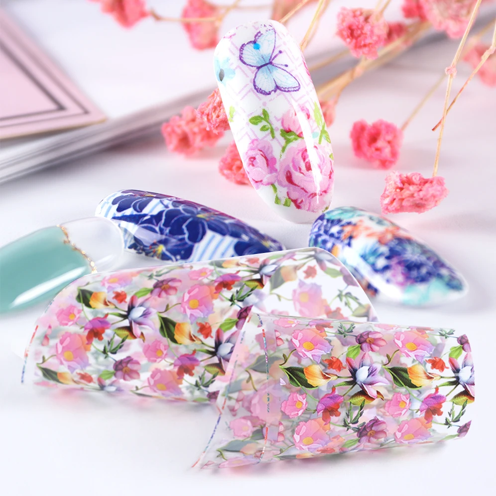 

1pcs Floral Nail Sticker Transfer Foil Sliders for Nails Wraps Colorful Flower Decals Quick Art Film Manicure Decoration BE787-1