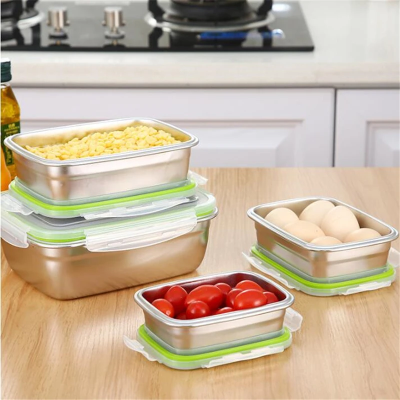 

Stainless Steel Kitchen Storage Box 350/550/850ml Crisper Box Food Storage Container Rectangular Student Lunch Box Bento Box