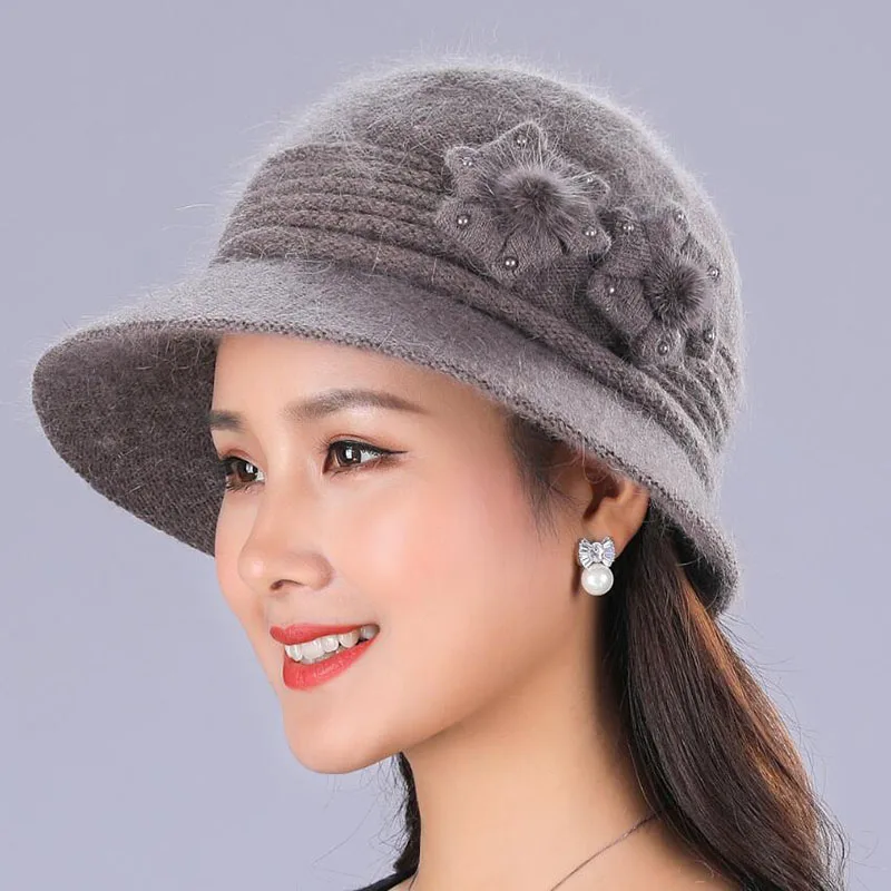 SUOGRY зимние женские осенние и зимние теплые шапки из кроличьего меха, двухслойная тканая шапка, вязаная шерстяная шапка и шарф - Цвет: khaki hat