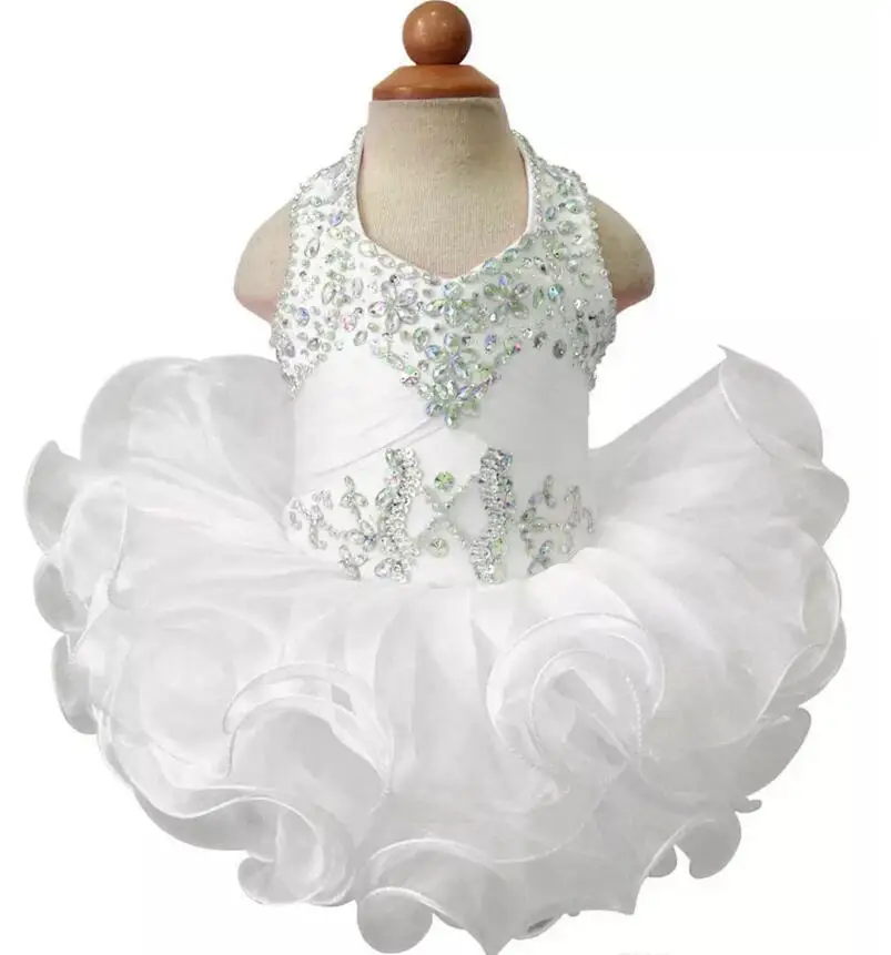 

Pageant Cupcake Dress For Baby Girls Halter Colorful Beaded Mini Gown Toldder Princess Ruffles Tutu Dress Infant Girls Gown