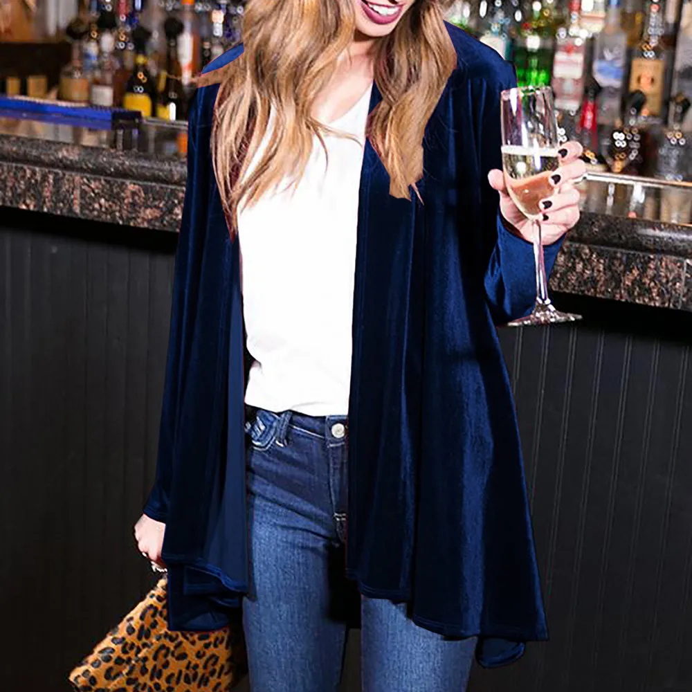 

2019 Women Velvet Long Kimono Cardigan Casual Long Sleeve Tops Shawl Draped Open Front Cardigan Slim Coat Blusas Mujer roupa