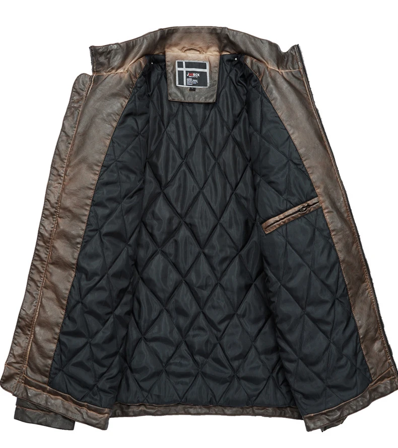 Новая натуральная кожаная мужская куртка для мотоциклов, винтажная коричневая парка, тонкая мужская зимняя теплая Повседневная байкерская куртка