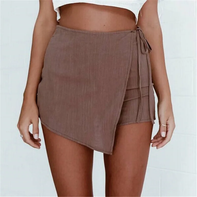 Для женщин тонкий срез нерегулярные повязку юбка Штаны летние модели - Цвет: Коричневый