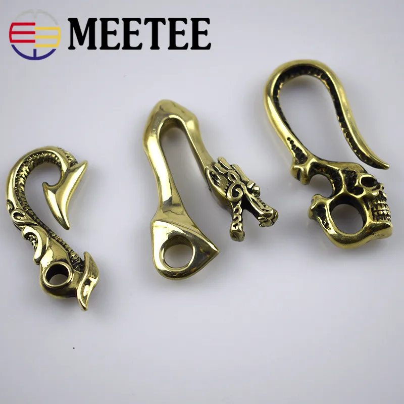 

Meetee 3pcs Pure Brass Cloth Hook Lobster Clasp Dog Buckle U Type Copper Key Ring Chain Hang Buckle DIY Trousers Chain DecoF1-37