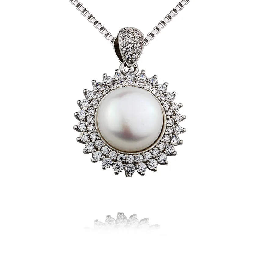 

SNH newest 100% 925 sterling silver necklace pendant 10mm AAA natural white drop mother pearl pendant jewelry free shipping