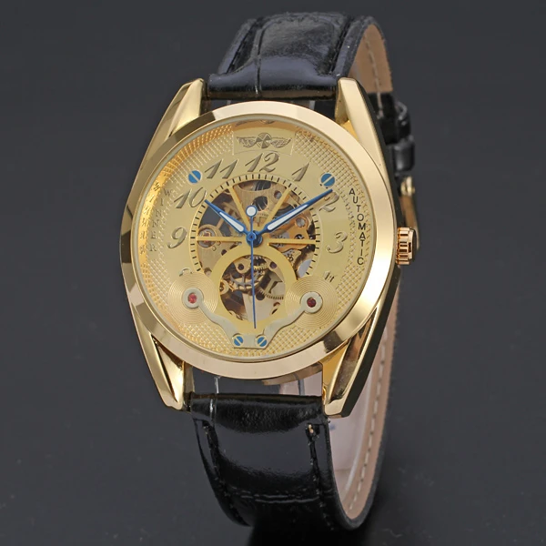 

2016 WINNER Mens Watches Top Brand Luxury Business skeleton Mechanical Watch Men Leather Wrist Watch Men Clock Male Reloj Hombre