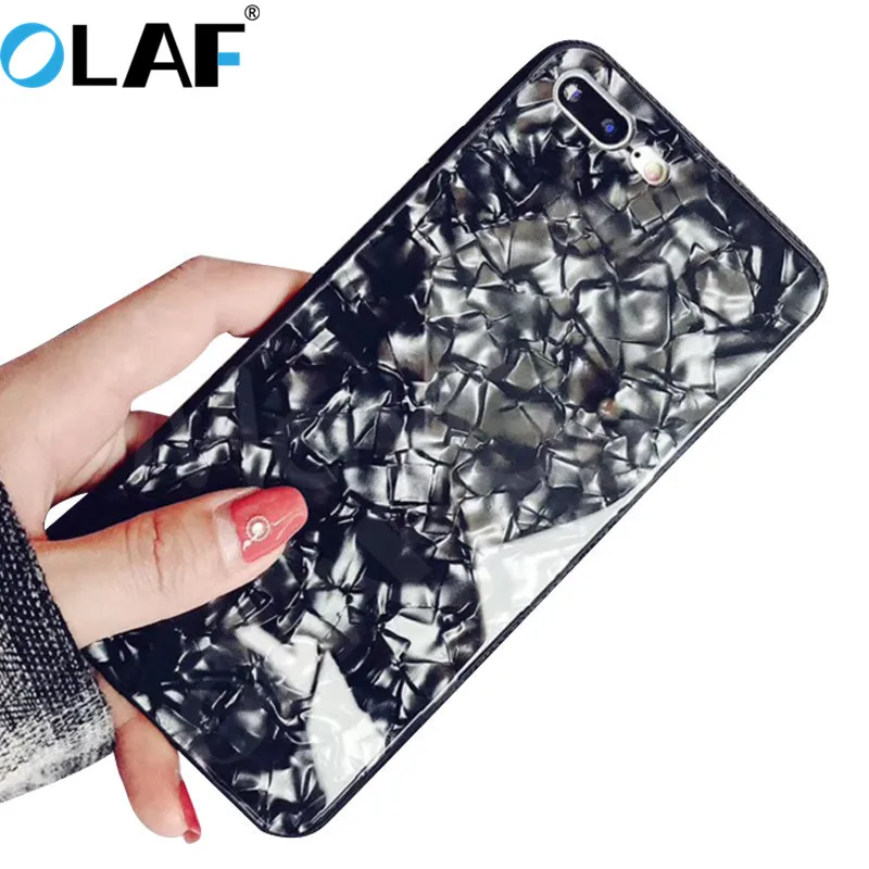 Olaf Luxury Tempered Glass Case For iPhone X 6 7 8 Marble Pattern Shell Bling Hard Back Cover 6S Plus |