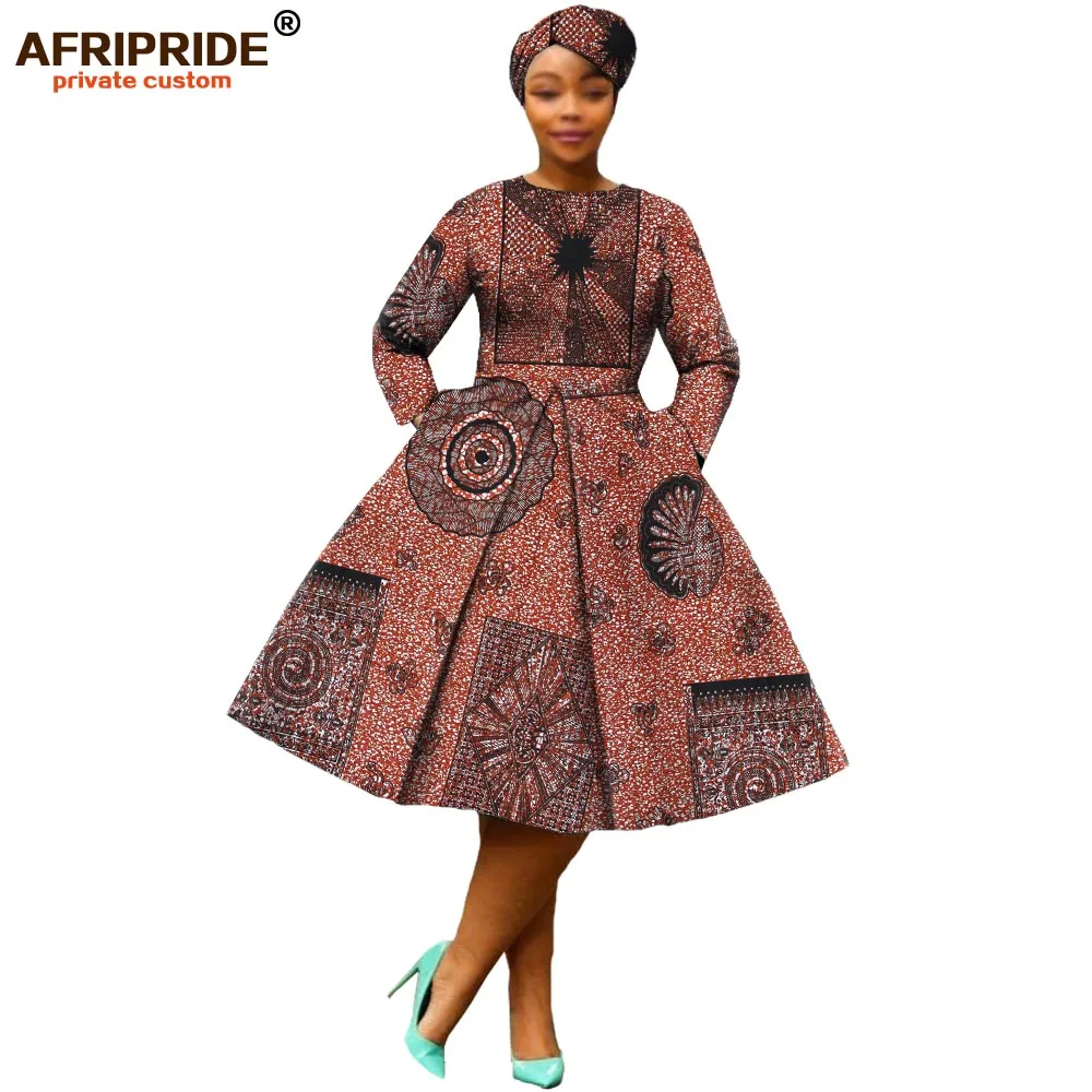 Африканская одежда, Осеннее женское платье AFRIPRIDE, длинный рукав, длина до середины икры, бальное платье, женское Повседневное платье с головным убором A7225111 - Цвет: 425j