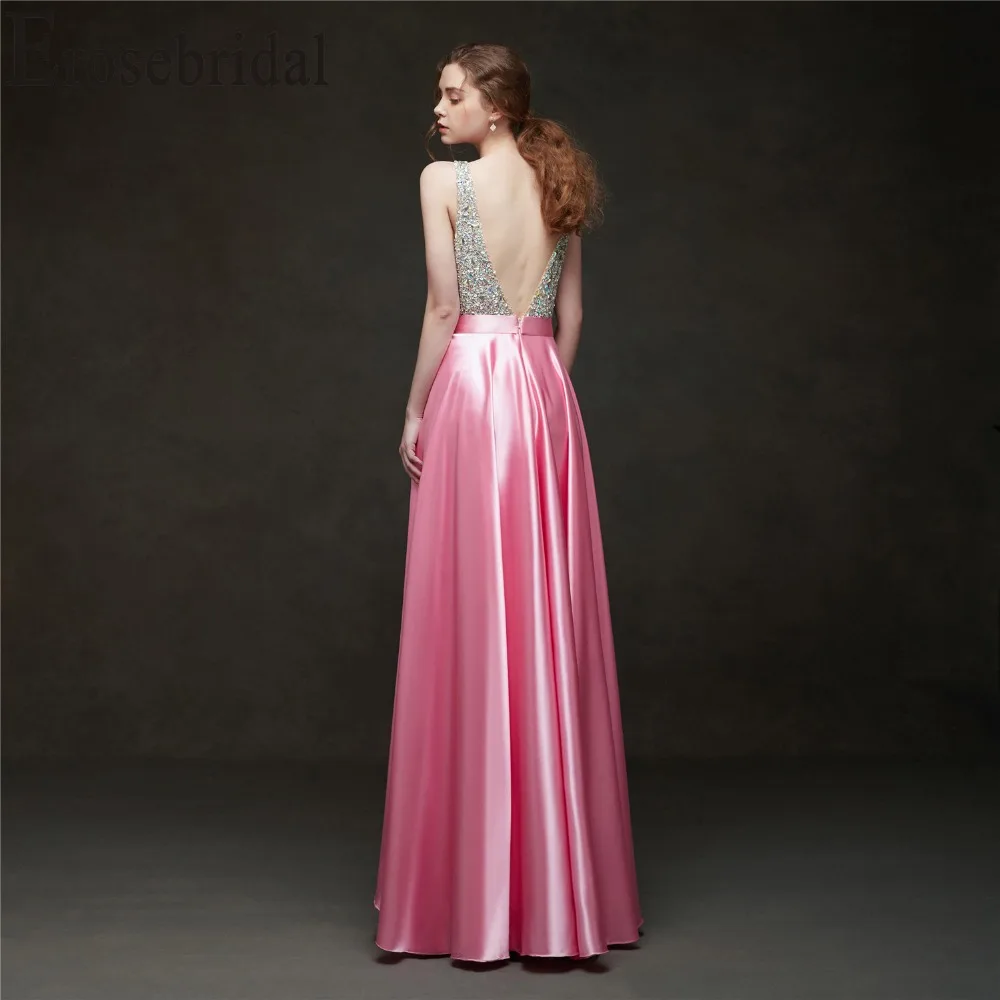 Женское атласное вечернее платье Erosebridal длинное ТРАПЕЦИЕВИДНОЕ ПЛАТЬЕ С V