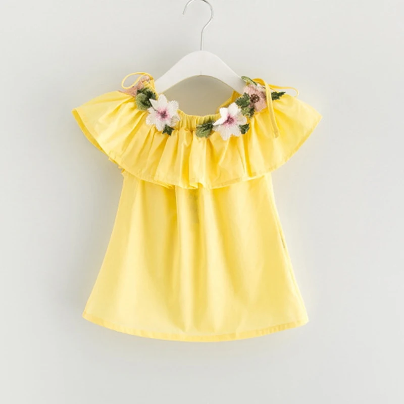 Girls Dress Denim Net Yarn Short-Sleeved Lapel Button Decoration Summer Girls Clothes Princess Party Kids Dresses For Girls