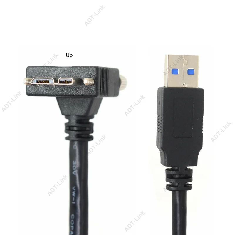 USB 3,0 a-b 90 градусов вправо и влево и вверх и вниз Угловой Micro B USB 3,0 с замком винты крепление кабель для передачи данных 1,2 м 3 м 5 м