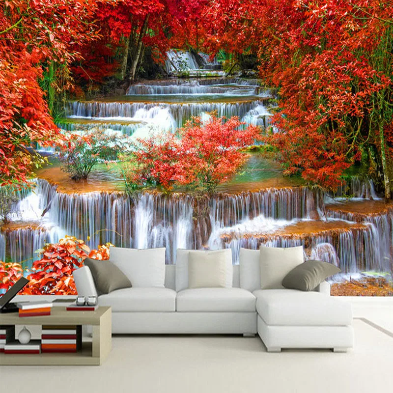 Пользовательские 3D фото обои естественный лес Ёлки водопад Гостиная ТВ Задний план Большой Настенная Обои современной живописи