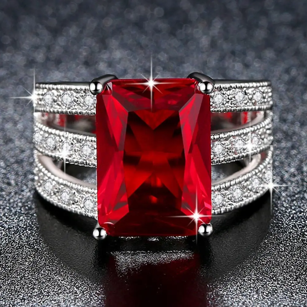 Beiver изысканное огромное кольцо с красным камнем для женщин родиевое покрытие микро проложить кубический цирконий женские вечерние ювелирные изделия