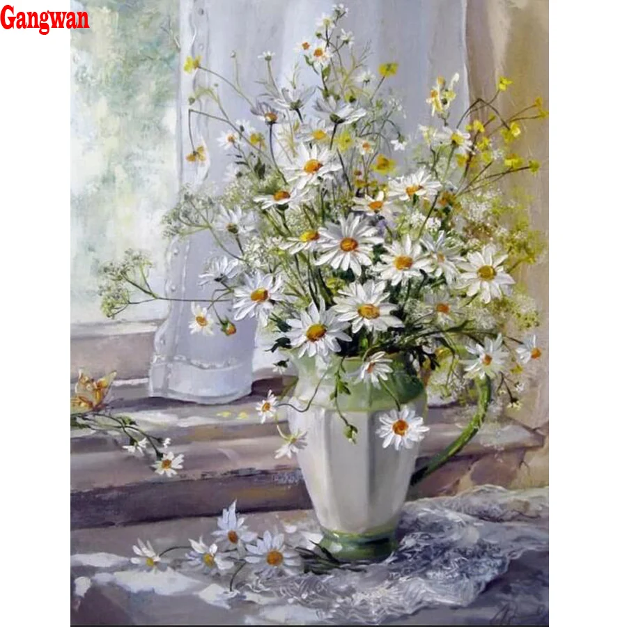Diy Diamond Painting Cross Stitch window Little Daisy natural scenery Square Diamond Mosaic 5D Diamond Embroidery Kits full rhinestone decoration