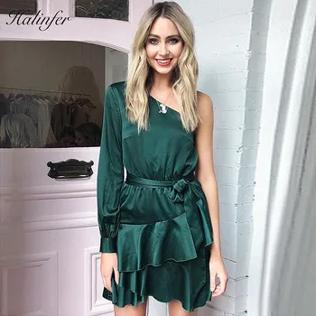 

Halinfer 2018 New summer women dress sexy sashes long sleeve A-line dress chic celebrity party green dresses vestidos wholesale